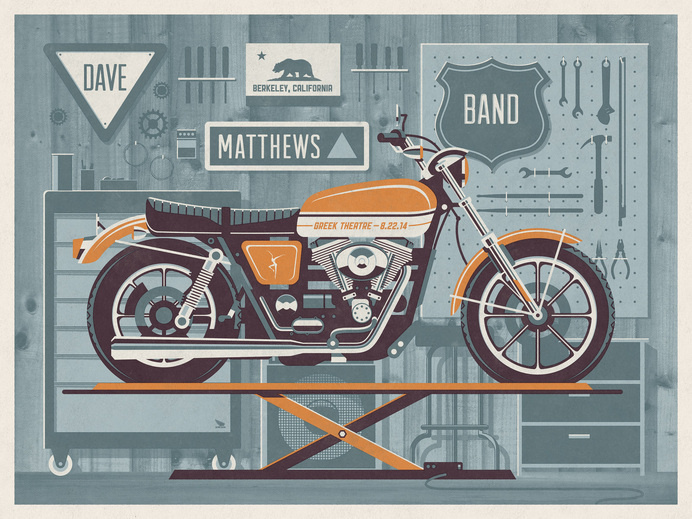 Dave Matthews Band // Berkeley, CA poster by DKNG #gig #motorcycle #poster #dkng