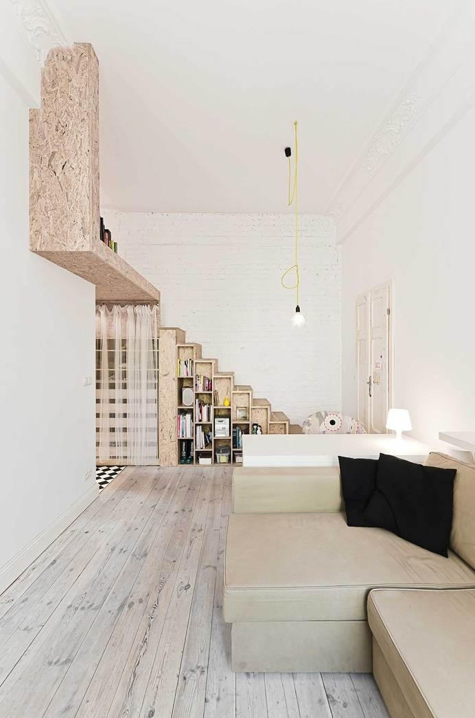 29sqm / 3XA by Ewa Czerny | Yellowtrace #interior #wood #shelves #steps