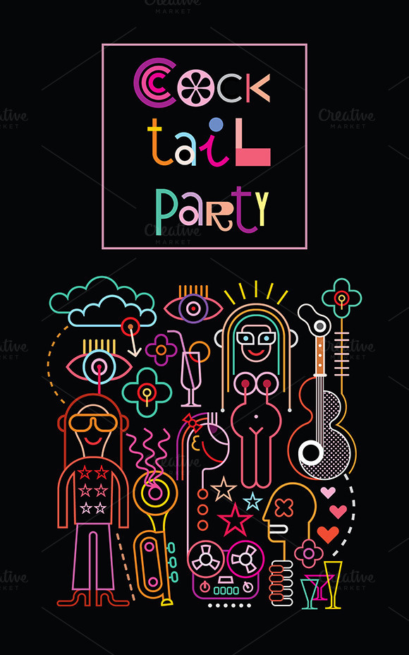 Cocktail party #neon #party #night #illustration #nightclub #music #cocktail #club