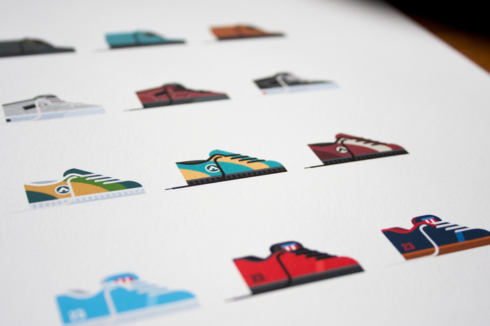 Skate Shoes of the 90s Print by Nathan Manire #flat #shoes #classics #collection #print #design #color #icons #skateboarding #retro #theme #nostalgia #illustration #90s #simple #series #streetwear #vintage #fashion #pixels