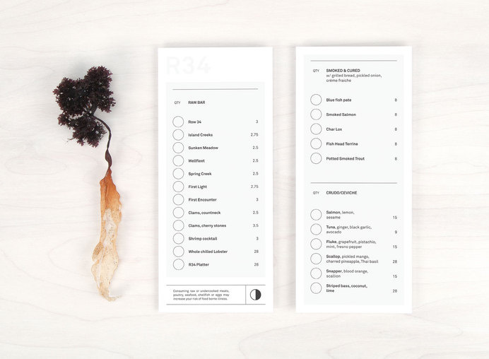 Row 34 Oyster Card #menu #print