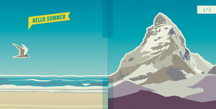 hello summer, digital illustration, beach, mountain, matterhorn, dutch design meets swiss design