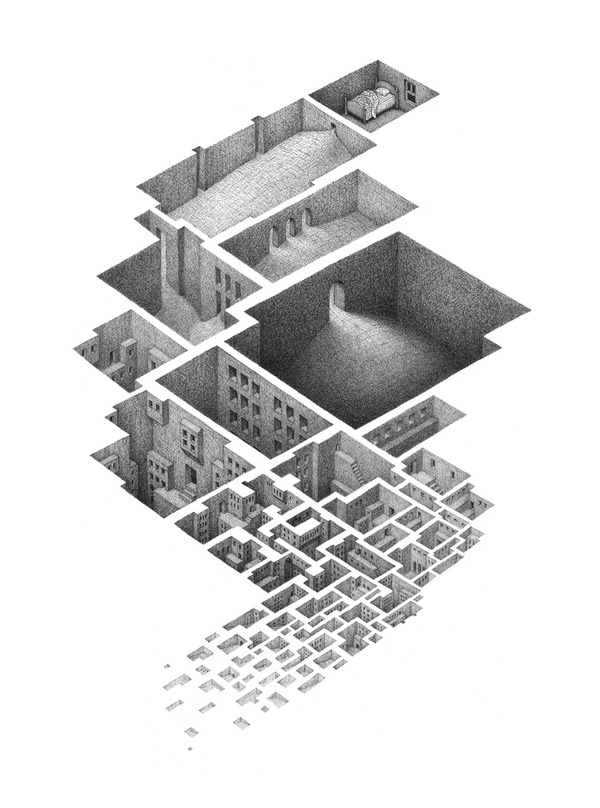 Labyrinthine Drawings of Interconnected Rooms by Mathew Borrett #borrett #labyrinth #mathew #architecture #drawing