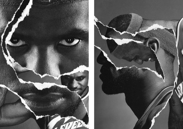 LeBron James, Nike Basketball, Collage, 2010 #white #tear #tim #& #black #photography #crop