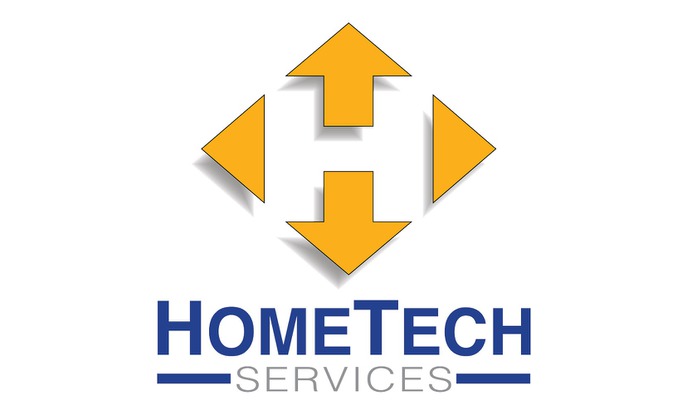 HomeTech Services branding, logo for a Connecticut based A/V company. The arrows create an H and also represent the buttons on a remote control.