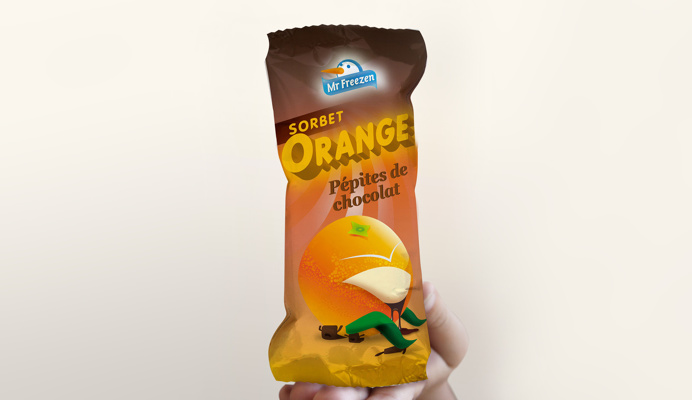 FRENCH SORBET PACK DESIGN. ORANGE-CHOCOLATE FLAVOUR#ICE#SORBET#PACKAGING