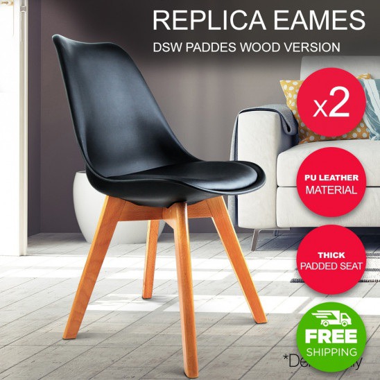 2 x Padded Retro Replica Eames Eiffel DSW Dining Chairs Cafe Kitchen Black-buy-now-cheap-price-australia-30