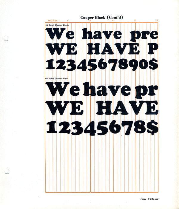 The red lines in this Cooper Black type specimen are there to allow designers and typesetters to plan the width of a line based on the avera #type #specimen #typography