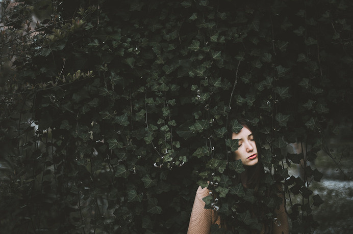 leaves, girl, nature, photo, pattern