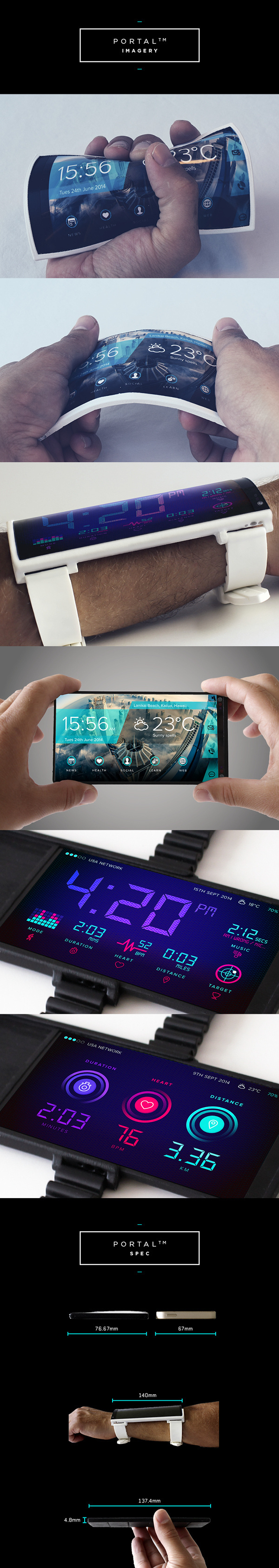 PORTAL™ // Inspire Greatness https://www.indiegogo.com/projects/portal-by-arubixs-flexible-wearable-smartphone #sport #ui #ux #interface