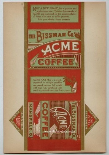 ACME Vintage Mansfield Ohio Coffee Box Label #label