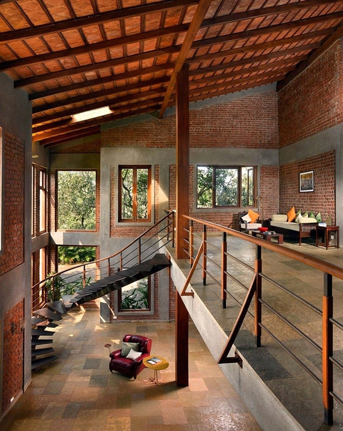 Indian Brick House with an Architectural Design Influenced by a Mango Trees Plantation 8