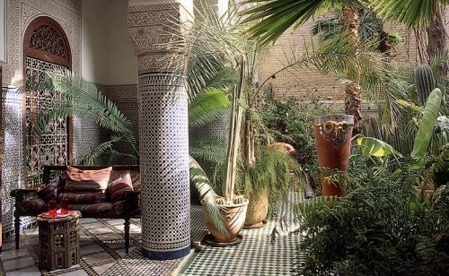 Dreamy Boutique Hotel Riad Enija in Marrekech, Morocco. #interior #pattern #greens