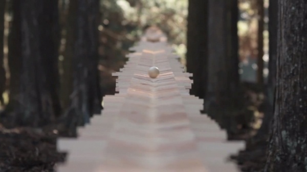 Wood Work Advert by Drill #sculpture #ball #wood #roll #advert #forest #trees