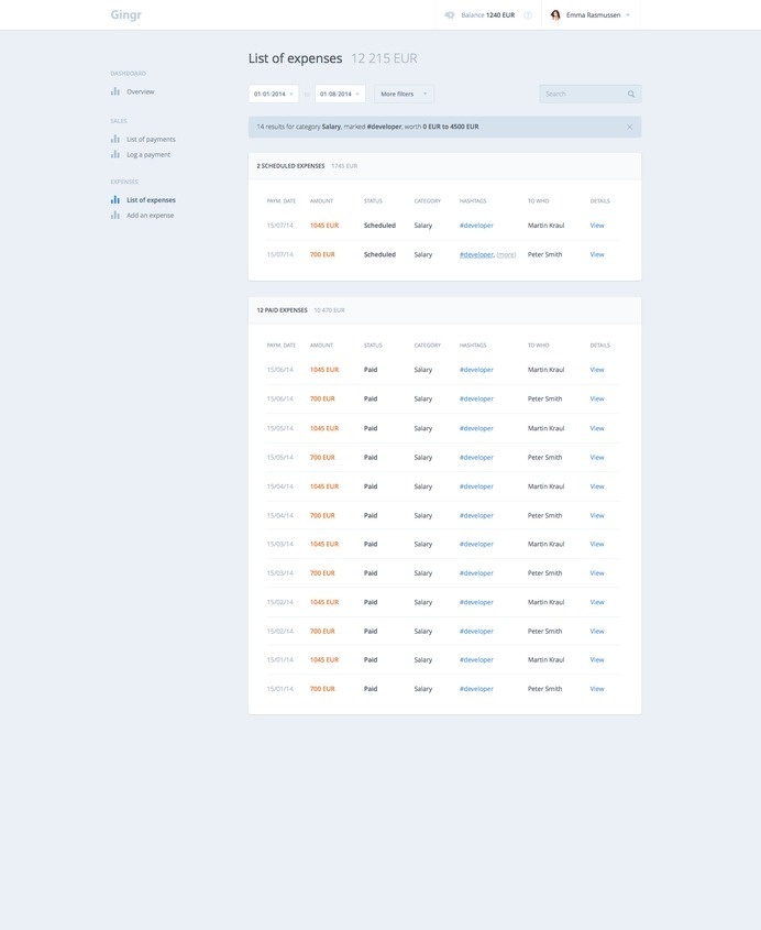Gingr expenses full #dashboard