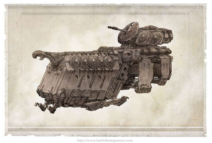 Vehicles: Norse APC #robot #fantasy #sci-fi #wwwkeiththompsonartcom