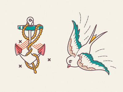 Lines & Ink #ink #lines #icon #bird #swallow #tattoo #illustration #art #anchor
