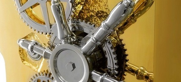 Luxury golden millionaire safe wheel close look #sculpture #art #safe