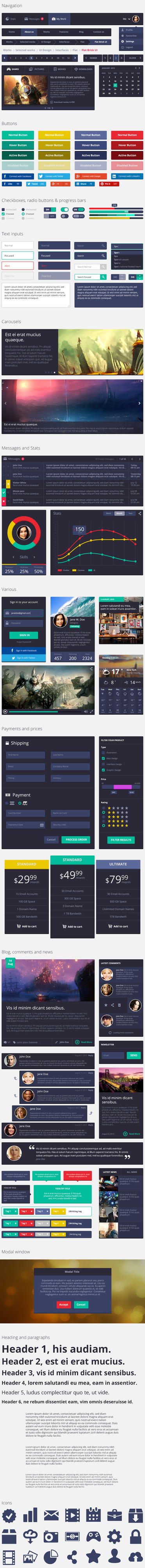 Here you go designer guys and girls. Today's freebie is a complete and very colorful flat ui kit PSD. This set has everything you could dr #flat #psd #ui #gfxnerds #photoshop