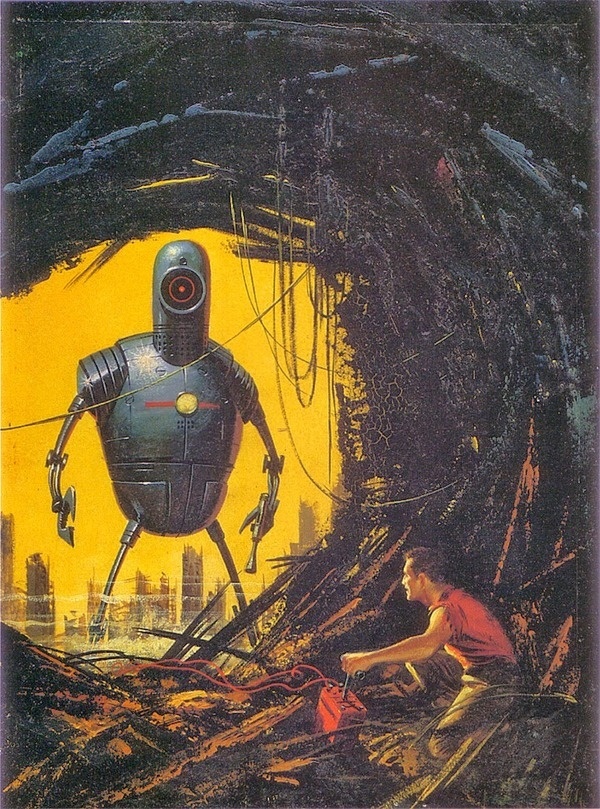 Cover for Amazing Science Fiction Stories... Muddy Colors: Ed Valigursky #illustration #vintage #sci fi #space #robot #alien