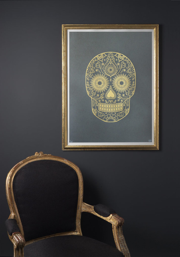 Gold Day of the Dead Screen Print Release #silkscreen #ink #of #sugar #the #day #gold #dead #skull