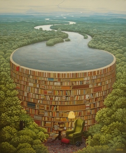 Jacek Yerka painting - Bible dam #canvas #dam #book #poster