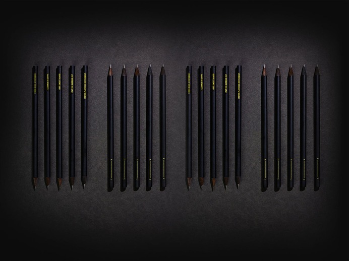Fine Line Writers Identity - Mindsparkle Mag The White Room created an identity and direct mail piece making use of a vibrant yellow. Central to the mailer was a box of all-black pencils, each inscribed with wording referencing some special project the writer had completed in the past. #logo #packaging #identity #branding #design #color #photography #graphic #design #gallery #blog #project #mindsparkle #mag #beautiful #portfolio #designer