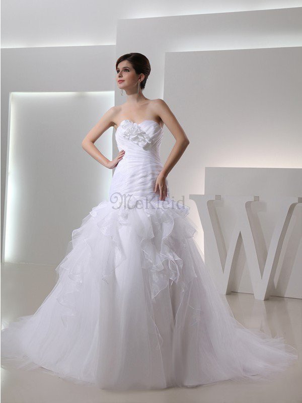 Organza Empire Taille Herz-Ausschnitt Drapiertes Brautkleid mit Blume