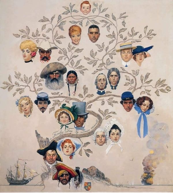 A Family Tree by Norman Rockwell #family #tree #rockwell #genealogy #illustration #portrait #cameo #painting #norman