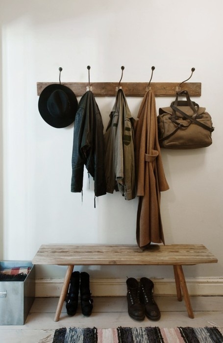 Entrance #clothing #white #bench #wood #hanger