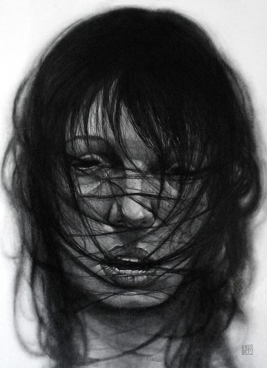 Drawings by Eduardo Flores I Art Sponge #woman #bite #black #hair #portrait #flores #drawing #eduardo