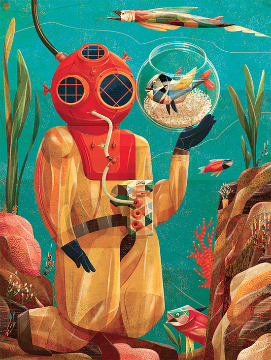 Illustrations by Goncalo Viana | Inspiration Grid | Design Inspiration #nautical #illustration #diver