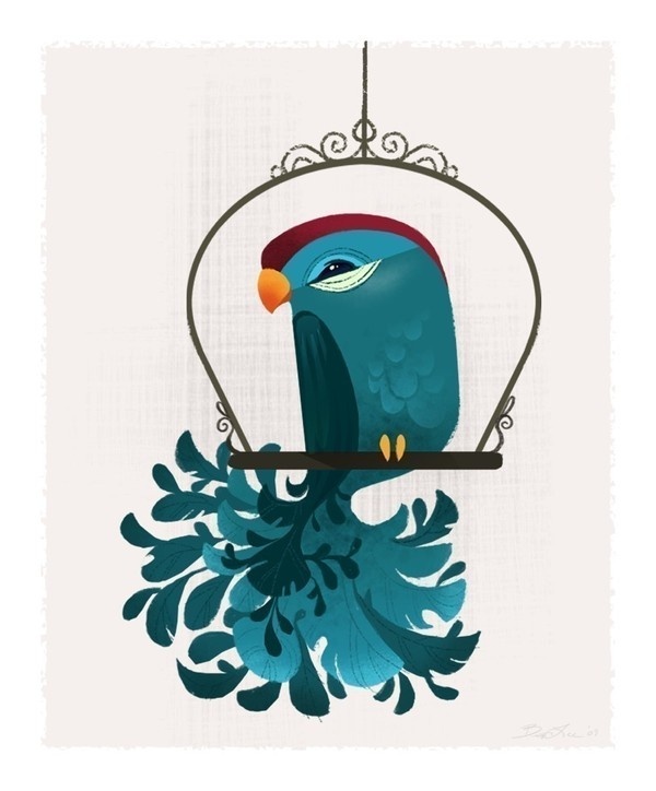 Blue Birdie Mini Print #blue #illustration #bird