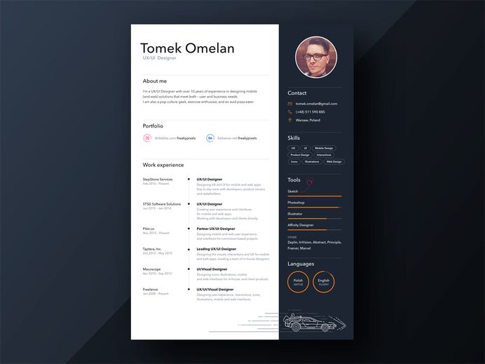 Free Personal Sketch Resume Template with Timeline Design