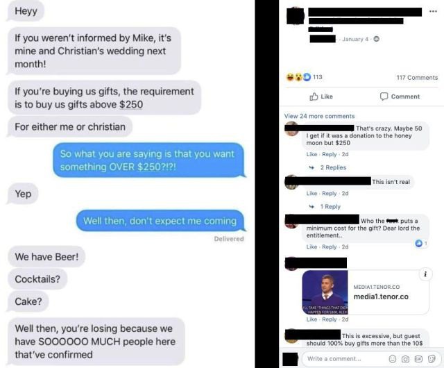 A bride-to-be's wedding gift request has been branded 'crazy' online and seen at least one of her guests so outraged that they refused to attend.