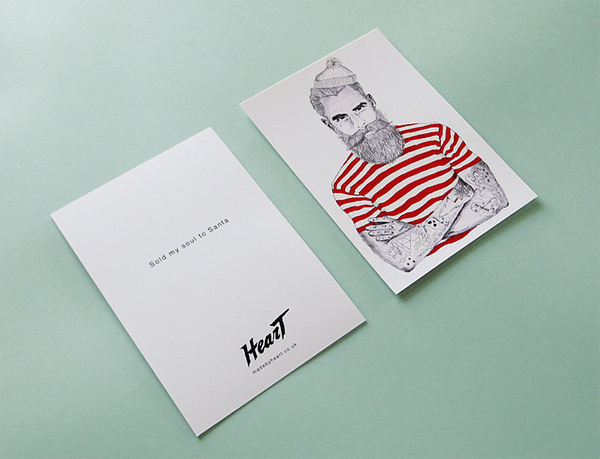 www.madebyheart.co.uk #red #santa #card #black #christmas #illustration #type #postcard