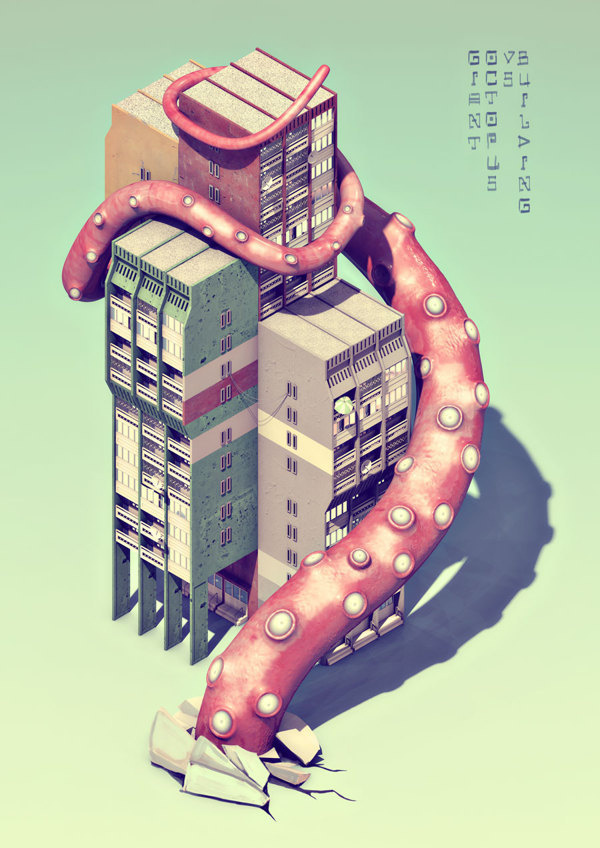 Giant Octopus vs. Building on Behance #isometric #texture