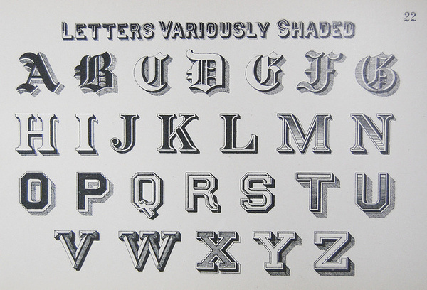 Letters Variously Shaded // Draughtman's Alphabets (1877) #type #lettering #treatment #typography