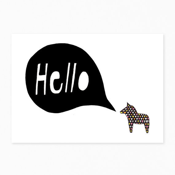 Hello Dala Postcard van seventytree op Etsy #illustration #etsy #hello