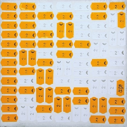 Price Tags Pasted On Canvas by BL67 | PICDIT #design #art #mixed #canvas #media