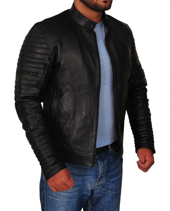 Men's Motorcycle Padded Design Leather Jacket (3) F-R-O