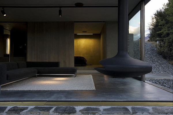 Mountain Retreat Heavily Rendered Stone #fireplaces #interiors #architecture #landscapes #houses #trees #green