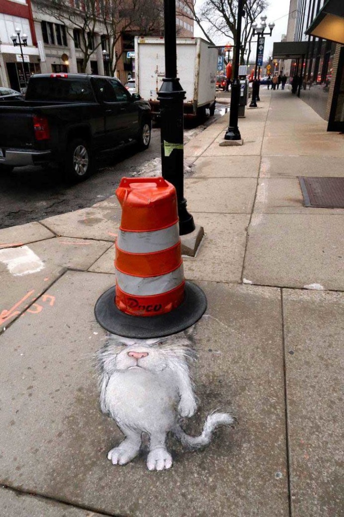Sidewalk Chalk Drawings on the Streets of Ann Arbor by David Zinn