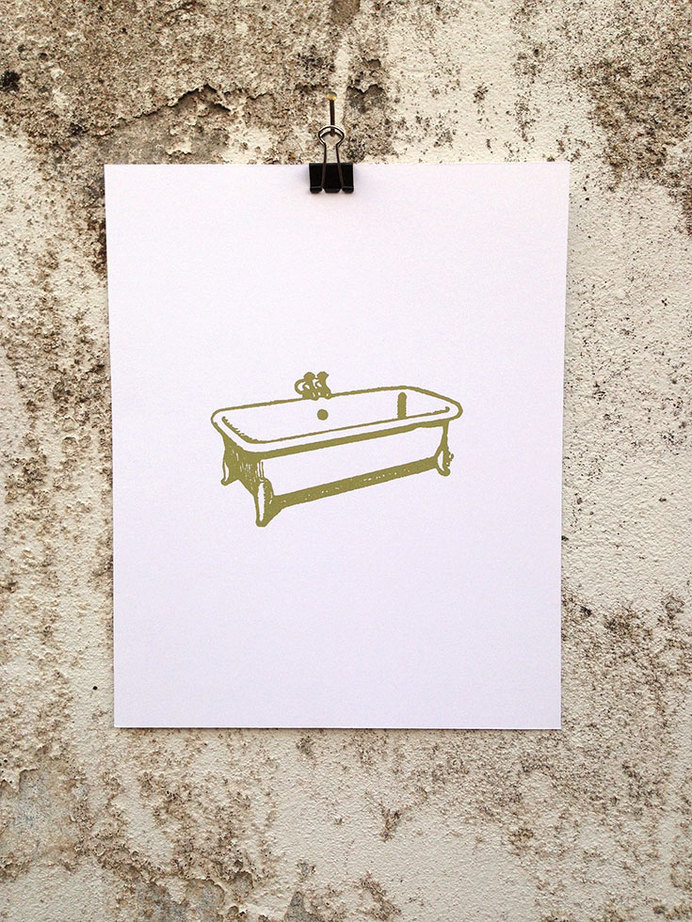 Bathtub - 8 x 10 Mini Poster #bath #shower #kitsch #retro #bathroom #clean #washing #vanity #illustration #soap #cleaning #vintage #etching #bathtub #wash