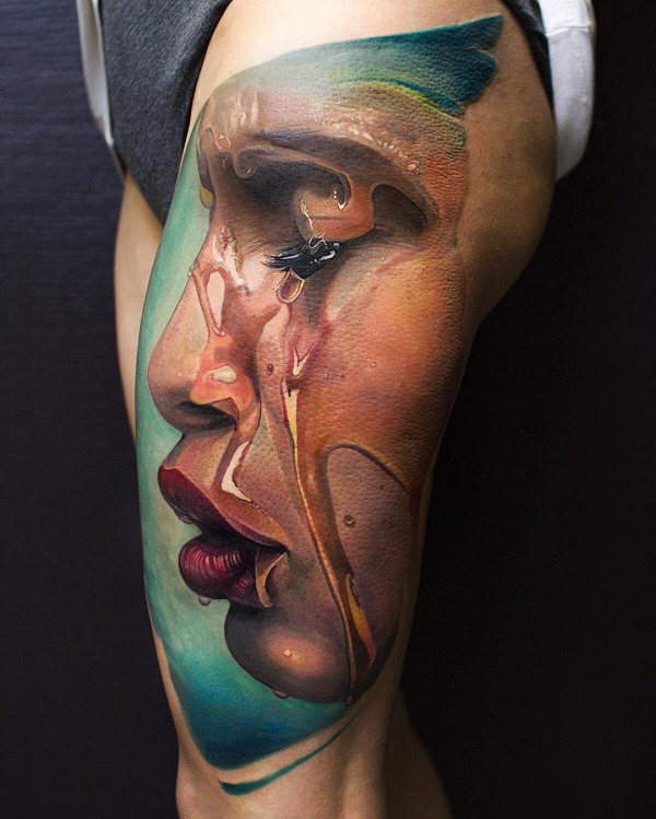 Realistic portrait painting like tattoo