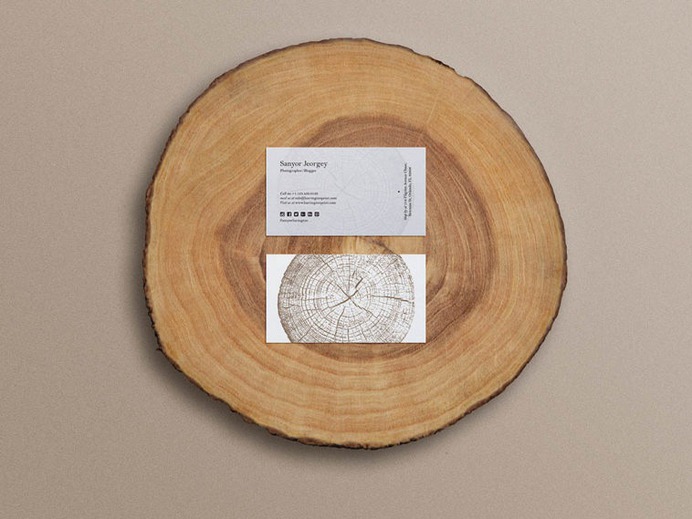 Business Cards Mockup on a Wood Slice, Smashmockup