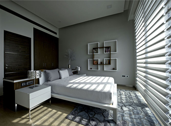 Sophisticated Indian Apartment with Woven Staircase architectural elements such blinds #interior #bedroom #design