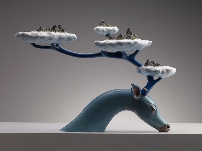 Twibfy #islands #antler #clouds #deer #sculpture #myth #art #creation #blue #ceramic #beauty