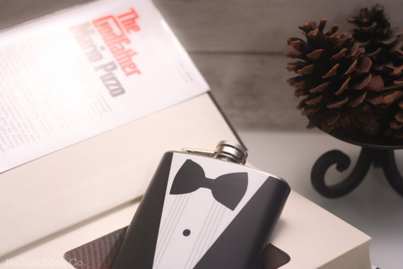 Hollow Book Safe and Tuxedo Hip Flask The by HollowBookCo on Etsy #mario #white #red #safe #godfather #flask #design #books #book #black #the #hollow #puzo #tuxedo #bow #velvet #tie