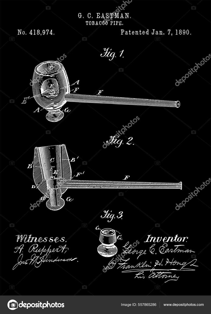 1890 Vintage Tobacco Pipe Blueprint Patent Art — Stock Vector